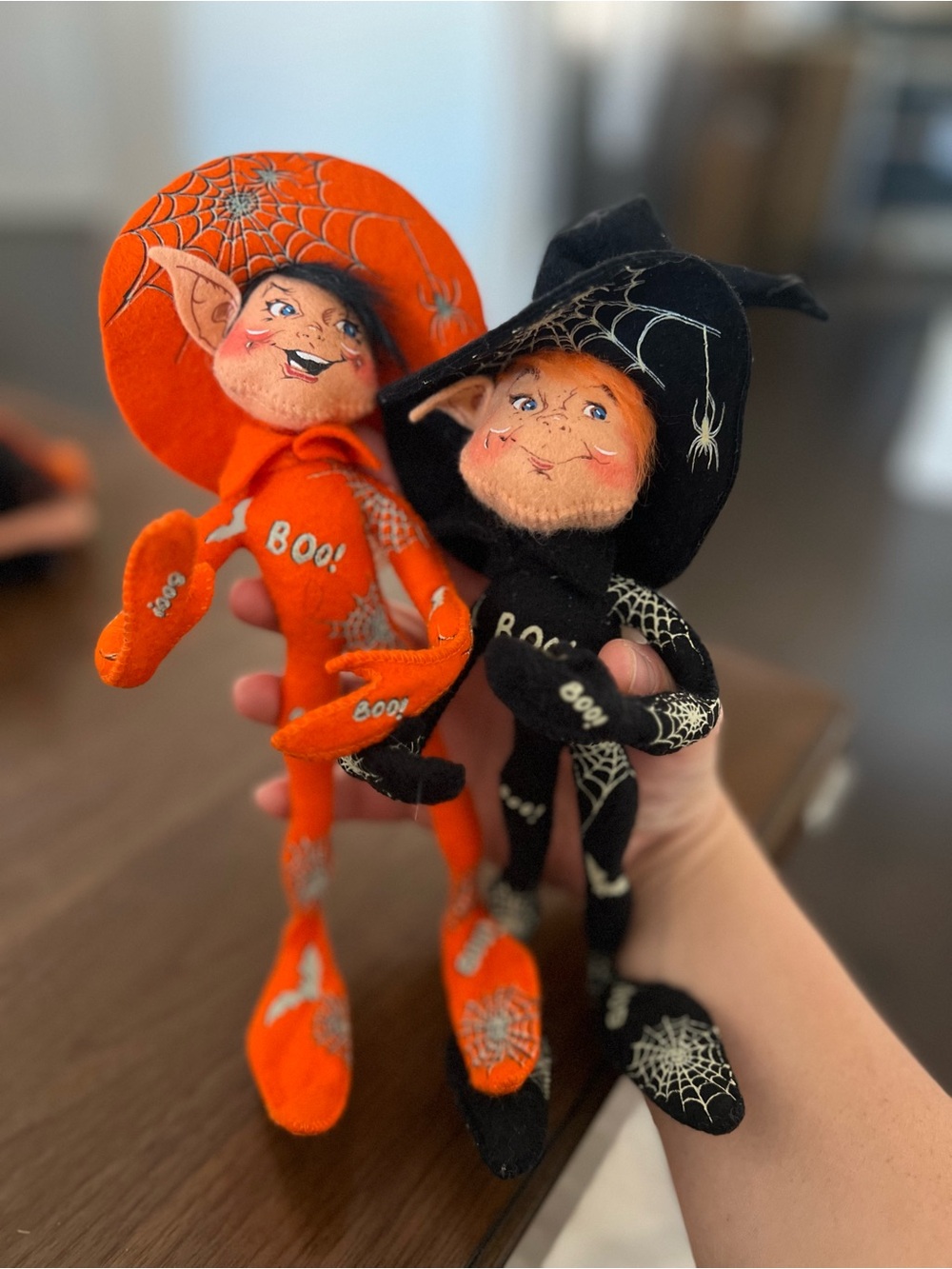 VTG Annalee Halloween Spider Web Elf Doll - Orange and Black